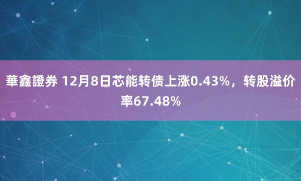 華鑫證券 12月8日芯能转债上涨0.43%，转股溢价率67.48%